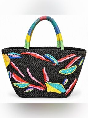 Tabitha Brown Embroidered Woven Tote in Black & Multicolor
